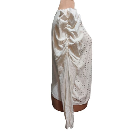 Joseph A L Womens Top Cream Long Sleeve Rhinestone Puff Shoulder Embellished - Picture 4 of 11